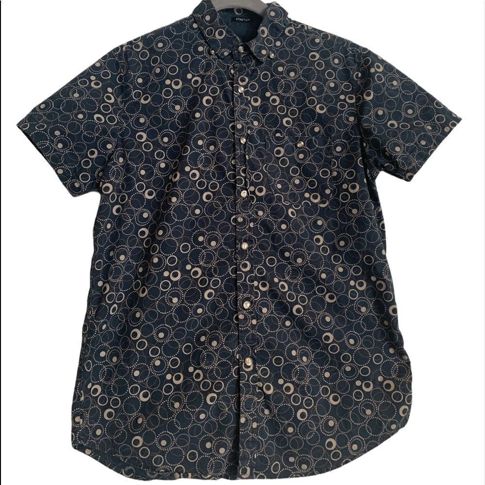 STEVE'S JEANS Mens' Blue Gray circles Button-down Stretch shirt Small- NEW